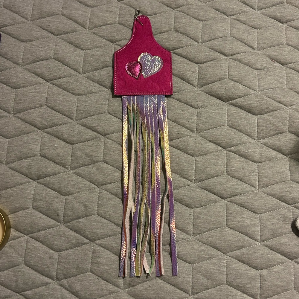 Pink Heart cowhide bag charm